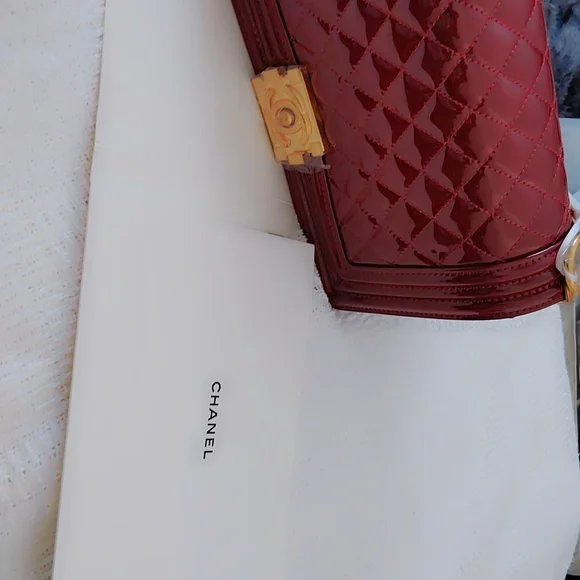 Burgundy Quilted Patent Statement Bag - Picture 2 of 8